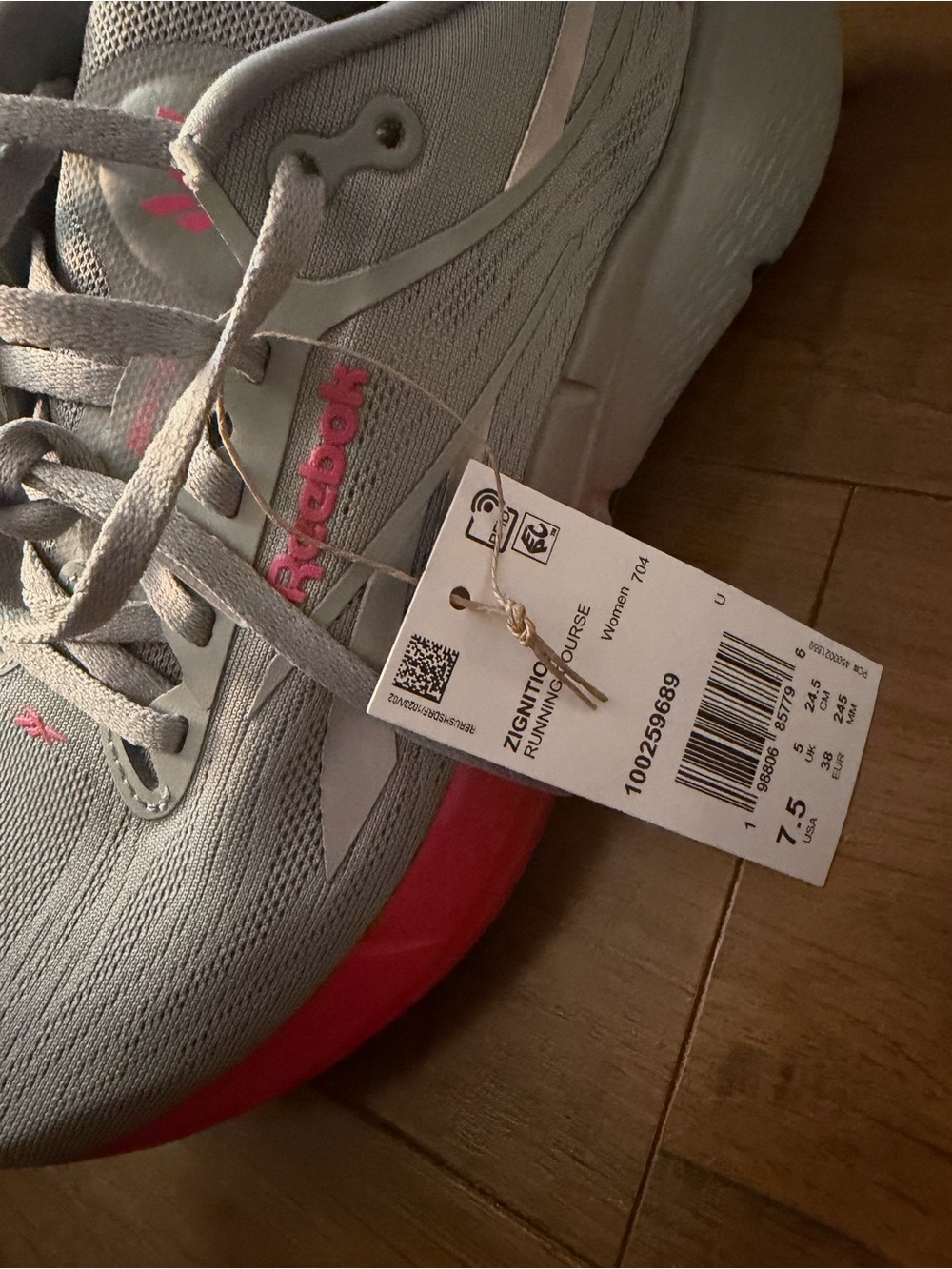 Reebok Women's Light Gray and Pink Running Sneakers